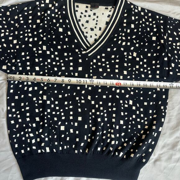 Vintage Mondi Black/Cream Polka dotted V-Neck Sweater- 52(US L/XL) - Picture 7 of 9